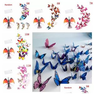 Muurstickers 12 stuks 3D vlinder sticker PVC simulatie stereoscopische muurschildering koelkastmagneet kunst sticker kinderkamer interieur 1107 Drop Deliv Dhyew