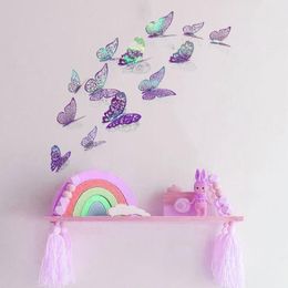 Adesivi murali 12 pezzi 3D Hallow Decorazione colorata Farfalla viola Accessori per la casa per soggiorno Bagno
