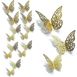 Stickers muraux 12pcs 3D creux papillon autocollant décor à la maison pour bricolage décorations de fête de mariage chambres d'enfants aimant réfrigérateur 230822