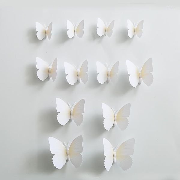 Autocollants muraux créatifs en PVC blanc, 12 pièces, décalcomanies avec aimant 3D, papillons, décorations de chambre d'animaux, bricolage