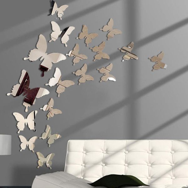 Pegatinas de pared 12 Uds pegatina de espejo calcomanía mariposas 3D arte fiesta boda hogar decoraciones mariposa nevera en venta 230603