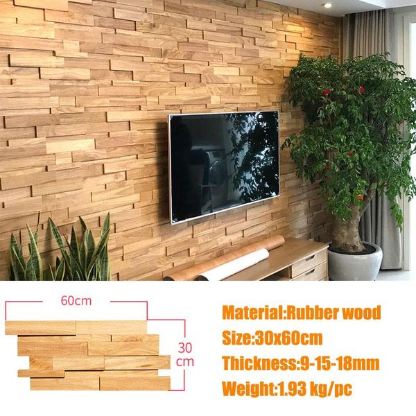 Stickers muraux 12pcs / Pack Nordic Solid Wood Carrelage Mosaïque 60x30CM Autocollant d'art 3D pour Singapour Home Entreprise / Bureau / TV Decor