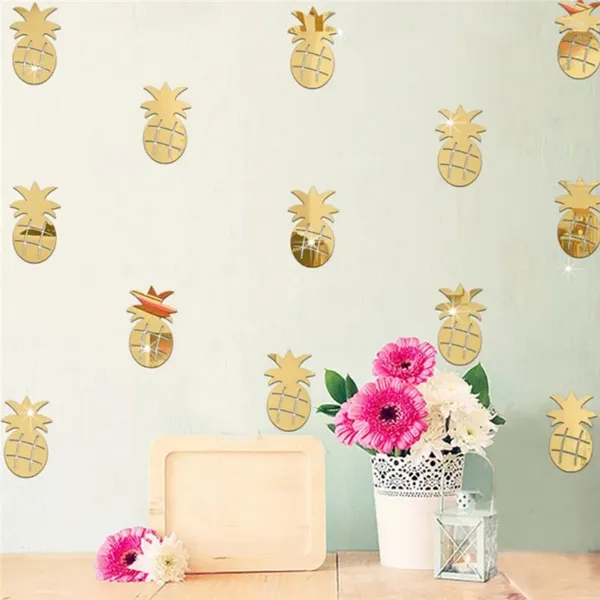 Pegatinas de pared 12 unids/set 3D acrílico moderno forma de piña pegatina de espejo calcomanías de arte para decoración de habitación de niños