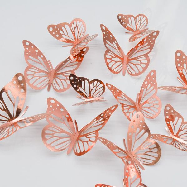 Pegatinas de pared 12 unids/set espejo efecto 3D mariposas calcomanía arte decoración de fiesta boda DIY decoraciones para el hogar gota