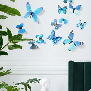 Adesivos de parede 12pcsset 3D multicolor borboleta adesivos diy lifelike geladeira ímã adesivos de parede crianças quartos de bebê cozinha decoração de casa 231208