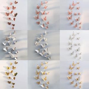 Stickers muraux 12pcsset creux 3D papillon pour la décoration de mariage salon fenêtre décor à la maison or argent papillons décalcomanies 231017