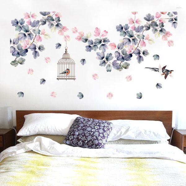 Pegatinas de pared 139 71cm flores decoración de la cama jaula de pájaros decoración del hogar PVC DIY calcomanías para dormitorio TV sofá Laday regalos