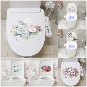 Stickers muraux 16 styles romantique fleurs autocollant pour salle de bains toilettes réfrigérateur placard décalcomanie imperméable à l'eau bâton PVC art papier peint 231211