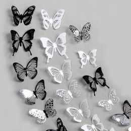 Autocollants muraux 18 pièces de papillon noir et blanc 3D simulation tridimensionnelle en PVC, décoration créative pour la maison, livraison directe Otut9