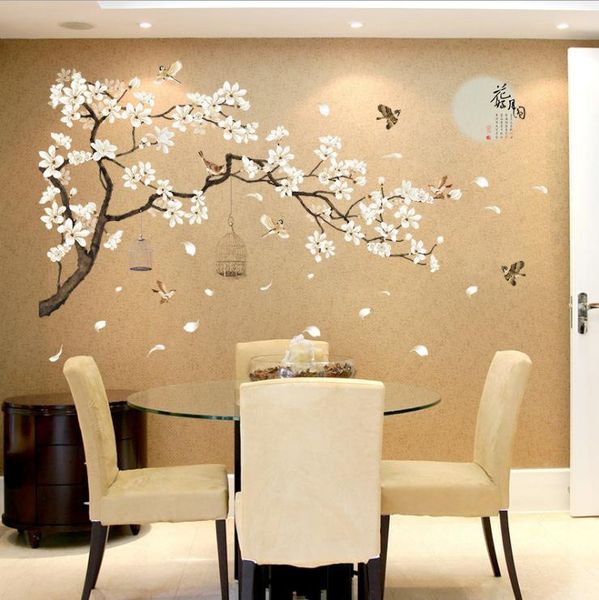 Pegatinas de pared de 187x128cm, decoraciones de gran tamaño, papel tapiz de flores y pájaros para sala de estar, dormitorio, decoración del hogar, habitaciones DIY