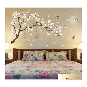 Wandstickers 187x128cm Big Size Tree Birds Flower Home Decor Wallpapers voor woonkamer Slaapkamer Diy Rooms Decoratie Drop levering G Dh3ng