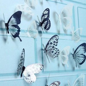 Autocollants muraux 18pcs 3D Black and White Butterfly Sticker Art Decal Decoration Decoration Room Decor Reri889