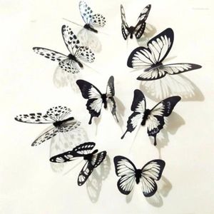 Autocollants muraux 3D papillon noir et blanc, 18 pièces, décalcomanie artistique, décoration de la maison, décor de salle, MOWA889