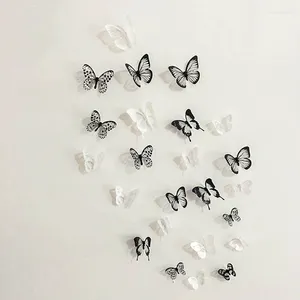 Autocollants muraux 3D papillon noir et blanc, 18 pièces, décalcomanie artistique, décoration de la maison, décor de salle, TWEL889