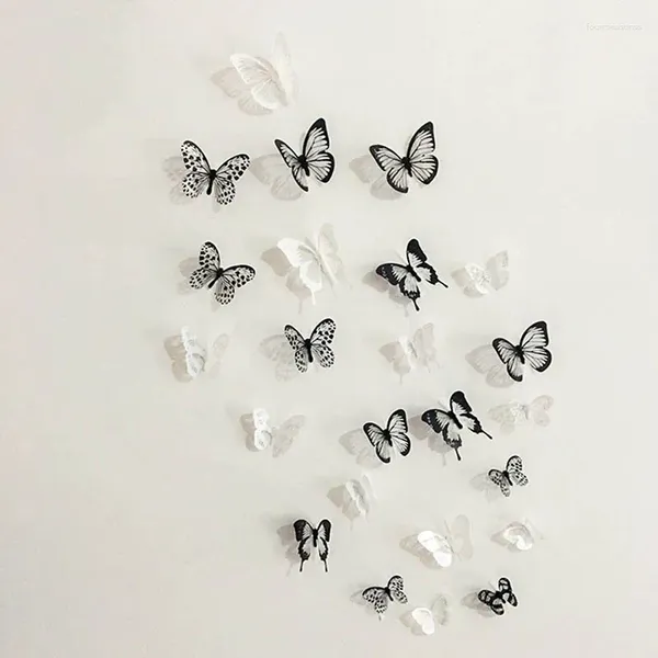 Autocollants muraux 3D papillon noir et blanc, 18 pièces, décalcomanie artistique, décoration de la maison, décor de salle, TWEL889