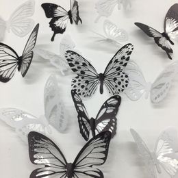 Stickers muraux 18pcsset autocollant papillons en cristal noir et blanc pour chambres d'enfants Art mural réfrigérateur décoration de mariage décalcomanies 230829