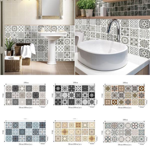Stickers muraux 1 pc 50 100 cm gris motif givré carrelage papier sol autocollant cuisine salle de bain décor étanche résistant à l'usure PVC