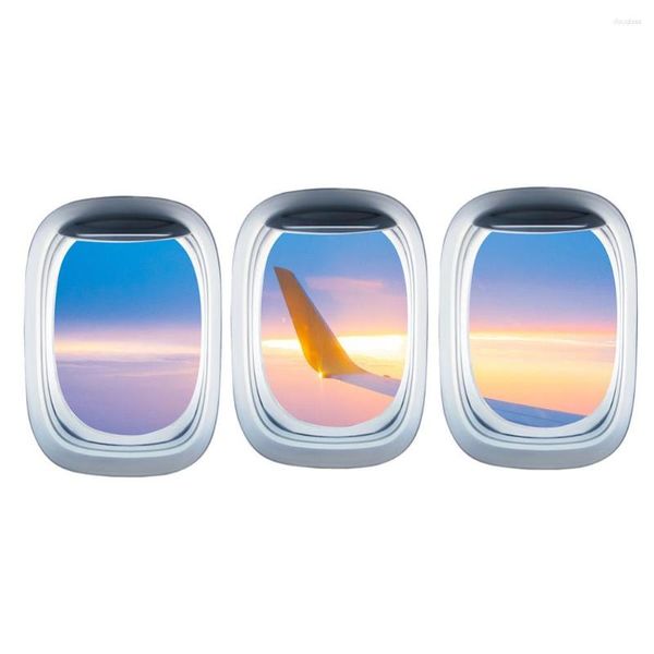 Stickers muraux 1PC EW030 Hublot tridimensionnel Coucher de soleil Avion Paysage Fenêtre Chambre d'enfant Maternelle Sel