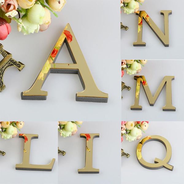 Pegatinas de pared 1 Uds 26 letras en inglés DIY 3D espejo acrílico pegatinas superficie moderna decoración del hogar arte Mural Fumiture