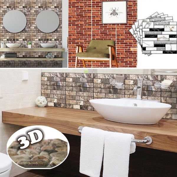 Stickers muraux 1 pièces 3D auto-adhésif PVC autocollant mode salle de bain mosaïque étanche maison TV brique motif papier peint