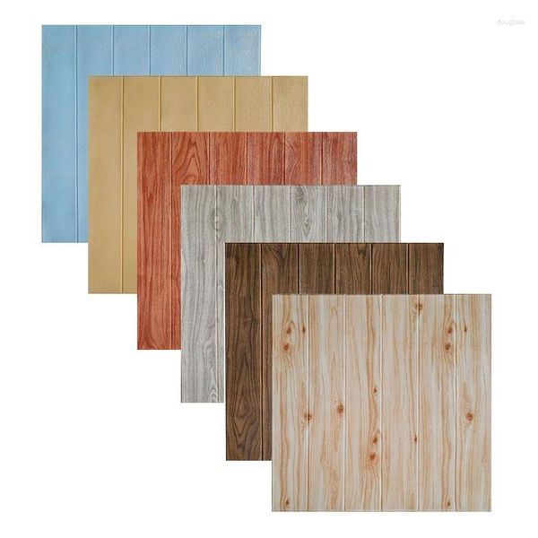 Pegatinas de pared 1 unids PE Etiqueta de espuma 3D Paquete suave Papel tapiz de madera Patrón de grano Autoadhesivo Póster Decoración para el hogar