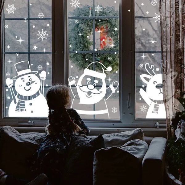 Stickers muraux 1set Père Noël Bonhomme de neige Elk Fenêtre Flocon de neige Autocollant électrostatique 2024 Décoration de Noël pour l'année de la maison 231017