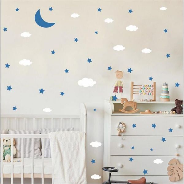 Pegatinas de pared 1 Juego de dibujos animados Luna nubes estrellas para niños dormitorio entrada habitación de los niños embellecimiento decoración DIY