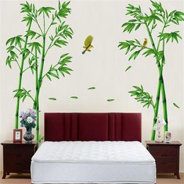 Wandstickers 2 stuks/set van grote groene bamboe boswandstickers voor slaapkamer tv -bank achtergrond 165 * 295cm huizendecoratie vinyl diy muurschildering stickers 230410