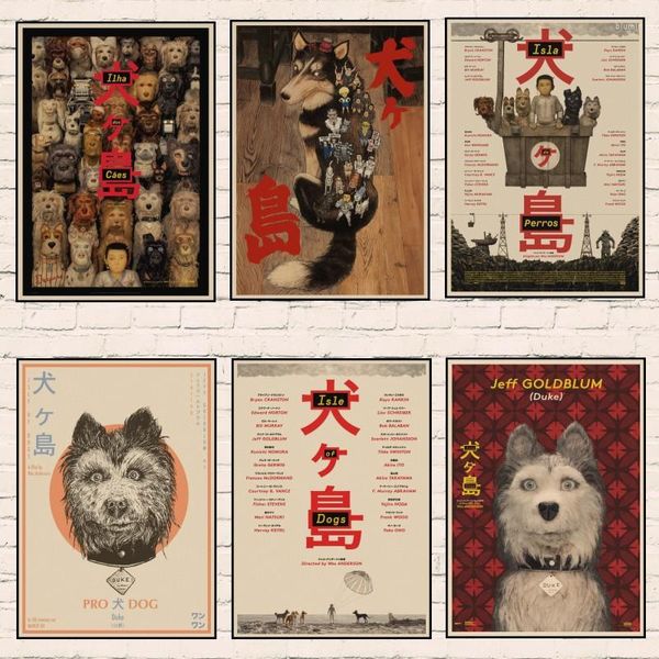 Pegatinas de pared 2022 película Wes Anderson película Isle Of Dogs cartel Retro extraño papel Kraft para Interior Bar Café habitación infantil pintura decorativa