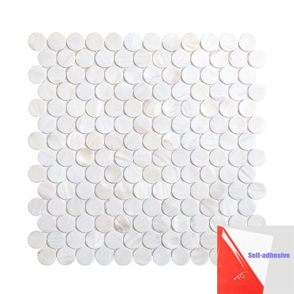 Autocollants muraux auto-adhésifs de forme ronde, carreaux de mosaïque en coquille de perle blanche pour salle de bains et cuisine, autocollant de dosseret, décoration de maison, 2022