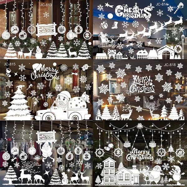 Stickers muraux 2023 joyeux noël fenêtre verre autocollant blanc/coloré décoration décalcomanies pour la maison année fête décor