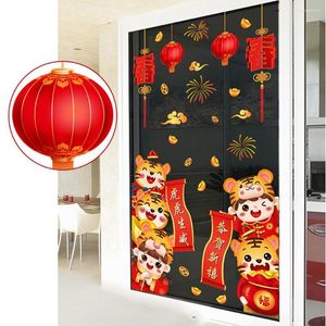Pegatinas de pared 2023Festival de primavera Año chino del tigre Patrón de dibujos animados Ventana de vidrio Puerta Gabinete Etiqueta de decoración