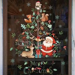 Muurstickers 2024 Kerst Venster Kerstman Kerstboom Cartoon Glas Decal Vrolijk Jaar Vakantie Decoraties voor Huis 231211
