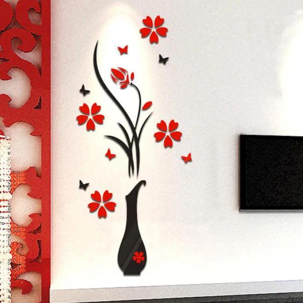 Autocollants muraux 2024 DIY Vase Flower Tree 3D Decal Home Decor Adesivo Parede Wallpapers for Livingrooms Kitchen Decorations # T1P