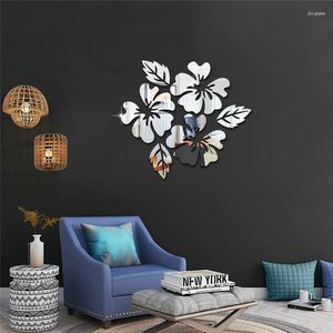 Wandstickers 2024 Bloempatroon Sticker Decoratie 3d Decal Art Diy Mirror Woonkamer Decor Zilver/goud/zwart