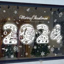 Pegatinas de pared 2024 Feliz Navidad Ventana Santa Claus Copo de nieve Elk Árbol de Navidad Etiqueta Decoraciones para el hogar Feliz año 231027