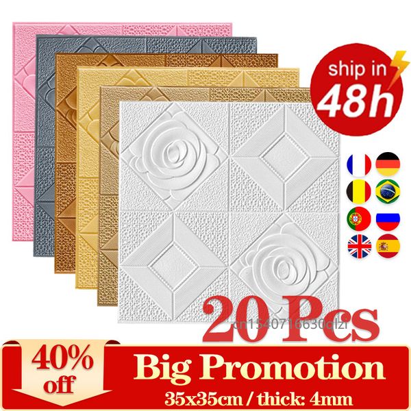 Stickers Muraux 20 Pcs 3D Rose Motif Autocollant Panneau Plafond Autocollant Étanche À L'humidité Mousse Papier Chambre Salon Décor 230422