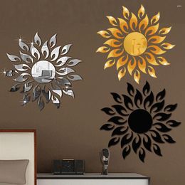 Wandstickers 23 %/set Diy 3d Sun Flower Mirror Reflective Sticker Home Living Room Decoratie accessoires