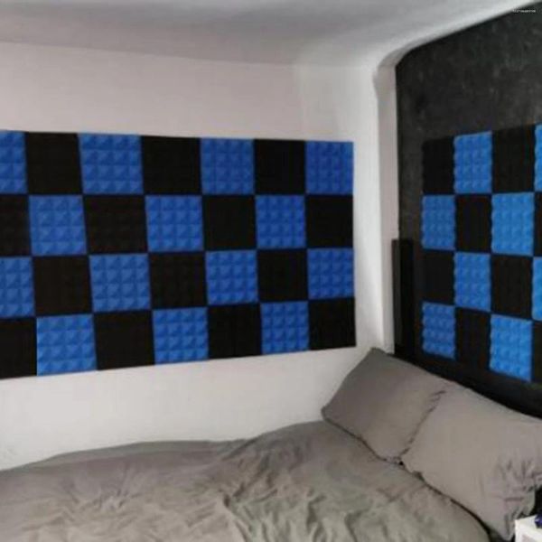 Pegatinas de pared 24 PCS BlackBlue Espuma insonorizada Panel acústico Sonido Parada Absorción Tratamiento de la habitación Cuña Protectora Esponja Ne