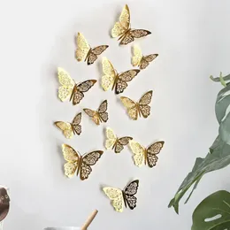 Autocollants muraux 24 pièces, autocollant papillon 3D creux, décalcomanie artistique, décoration de fête de mariage sur la décoration de la maison, papillons