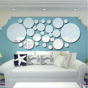 Autocollants muraux 26 PCS / Lot Autocollant 3D Round acrylique DIY Miroir à la maison Décor de chambre à coucher décoration de salle de bain