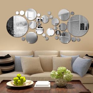 Stickers muraux 26pcs 3D Miroir Autocollant DIY TV Fond Salon Décoration de La Maison Salle De Bains Décoratif