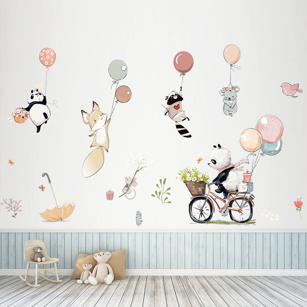 Pegatizas de pared 280 * 160 cm Papelera de animales de dibujos animados para la sala de niños LOVLEY PANDA FLOWN Paper Wallpaper Decoración de papel tapiz de vinilo para el dormitorio Decoración del hogar 230410