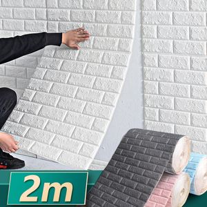 Wall Stickers 2m Long 3D Brick Wall Stickers DIY Decor SelfAdhesive Waterproof Wallpaper For Kids Room Bedroom Kitchen Home Wall Decor 230329