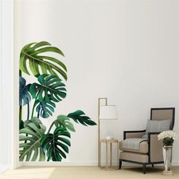 Autocollants muraux en PVC, 2 pièces, feuilles auto-adhésives, arrière-plan de plantes tropicales, style nordique, décoration artistique pour la maison, Whole277T