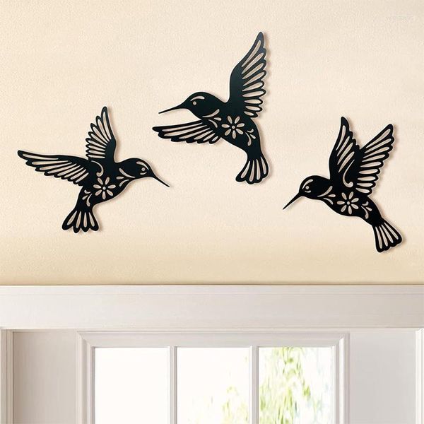 Stickers muraux 3 pièces métal colibri art décoration évider fer noir oiseau sculpture suspendu pendentif ornement décor à la maison m68e