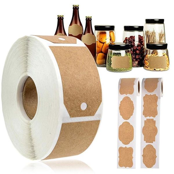 Pegatinas de pared 300 uds/rollo de papel Kraft etiqueta adhesiva en blanco regalo de Navidad tarro vela botella de vidrio oficina comida surtido cocina