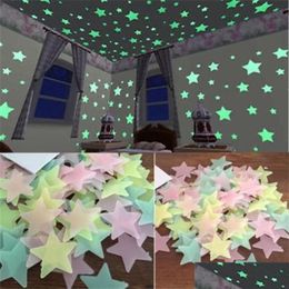 Muurstickers 300 stks 3D -sterren gloeien in de donkere lichtgevende fluorescerende voor kinderen babykamer slaapkamer plafond huis decor drop levering tuin dhk9g