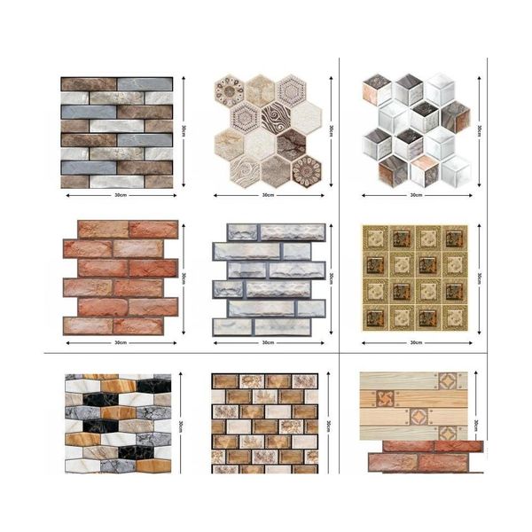 Pegatinas de pared 30x30cm Fondos de pantalla 3D Diy Piedra Auto adhesivo Papel impermeable Papel Baño de baño Renovación de la sala de estar 633 D DH03G