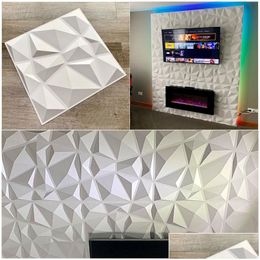 Wandstickers 30x30cm decoratieve 3D-panelen in diamantontwerp mat wit behang muurschildering Tilepanelmold 90S esthetische kamer badkamer Dro Dhbxn